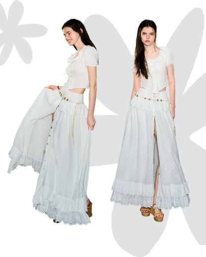Lace-Up Eyelet Skirt Set
