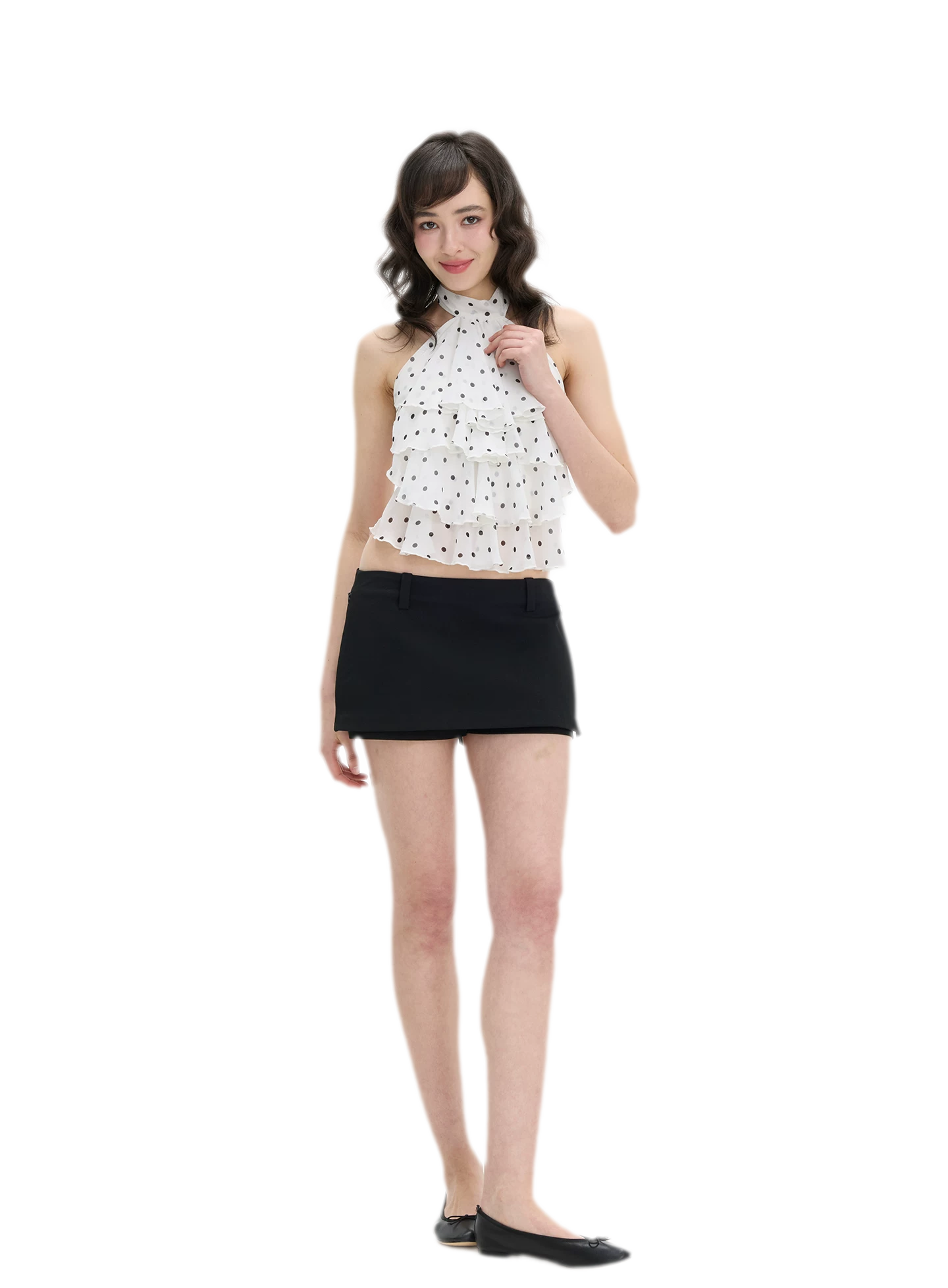 Polka-Dot Ruffle Halter Top