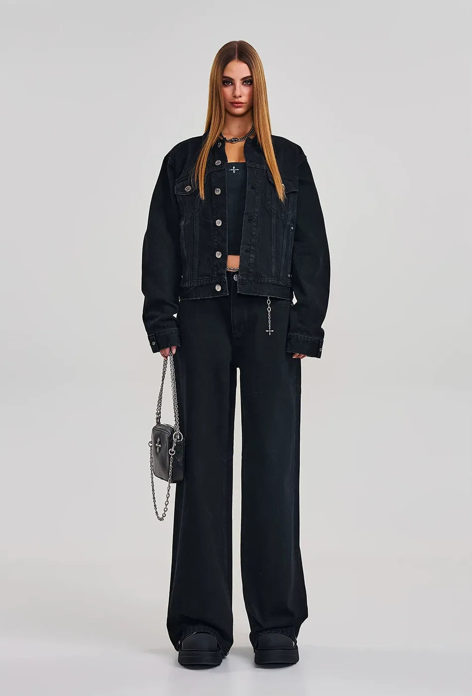 Classic Black and White Wide Leg Jeans