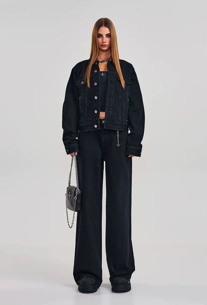 Classic Black and White Wide Leg Jeans