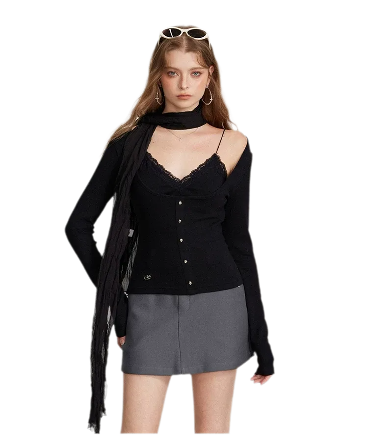 Ribbed Lace Splice T-Shirt