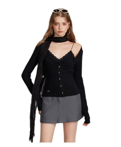 Ribbed Lace Splice T-Shirt