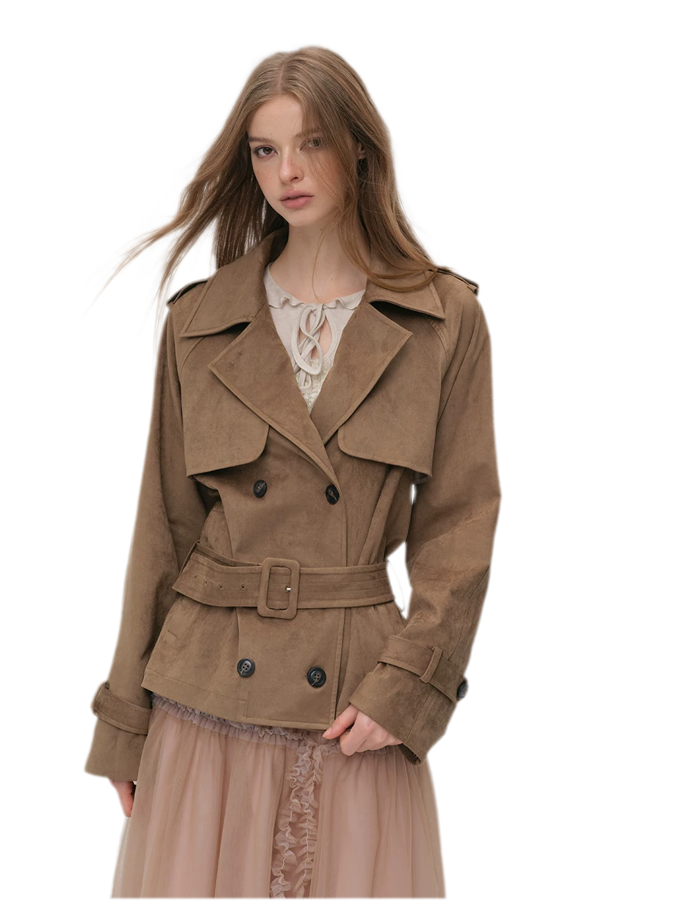 Brushed Belted Short Trench Jacket