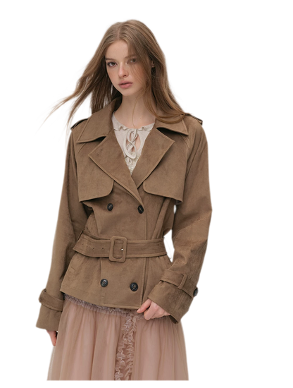 Brushed Belted Short Trench Jacket