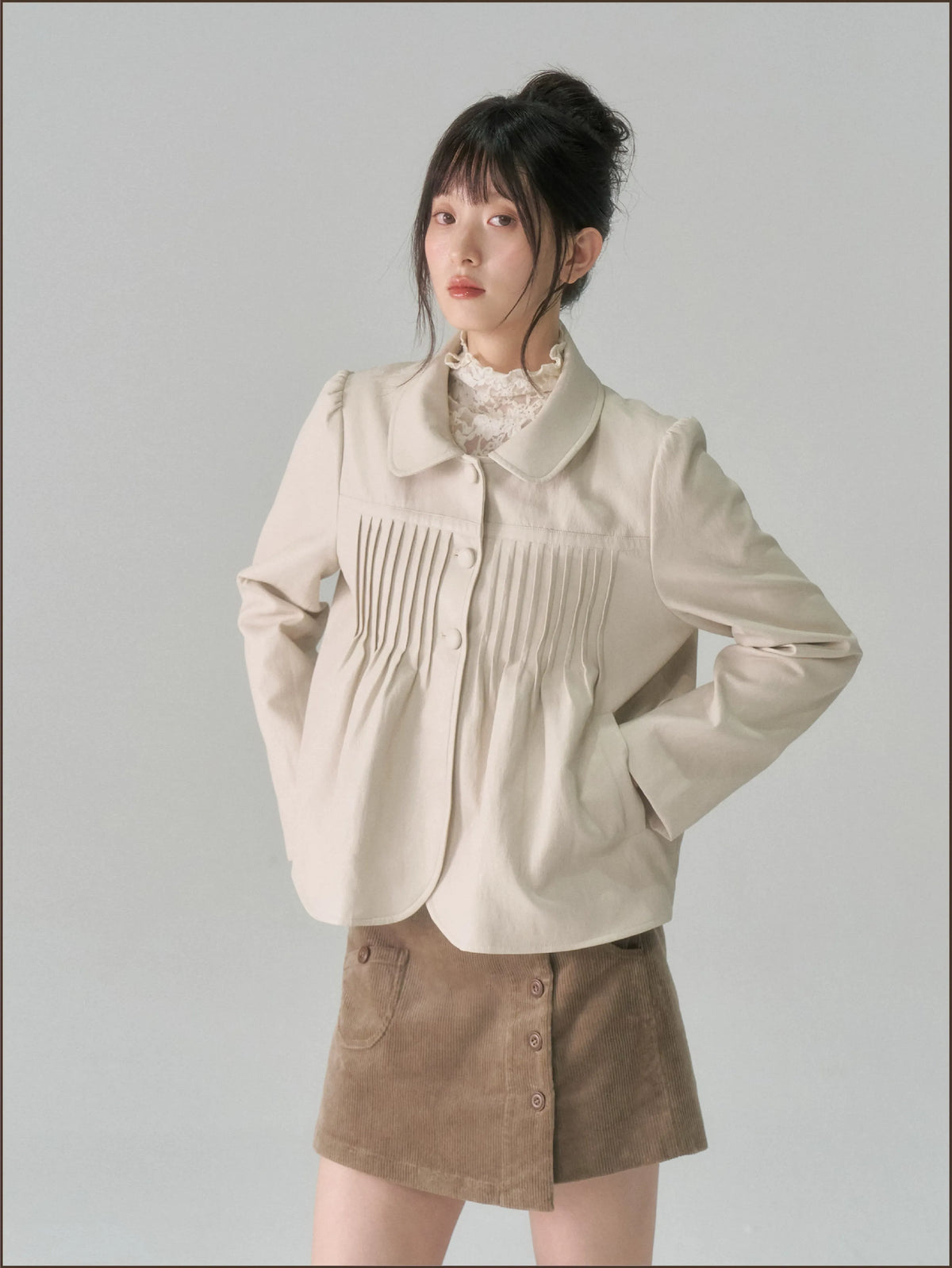 Distressed Pleated Oversized Leather Jacket