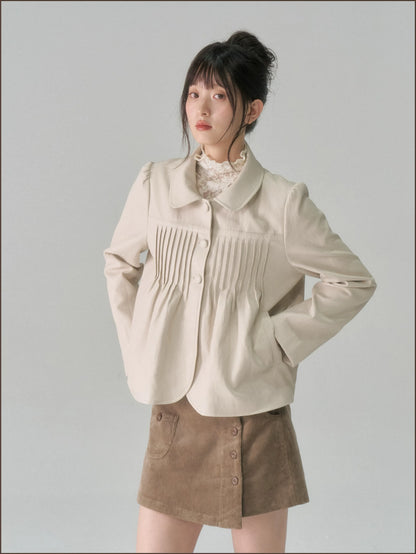 Distressed Pleated Oversized Leather Jacket