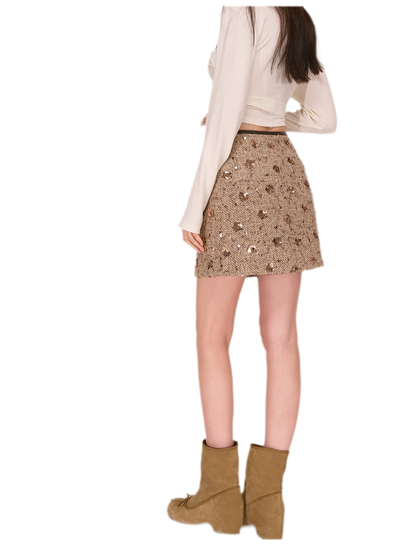 Sequin Tweed A-Line Skirt