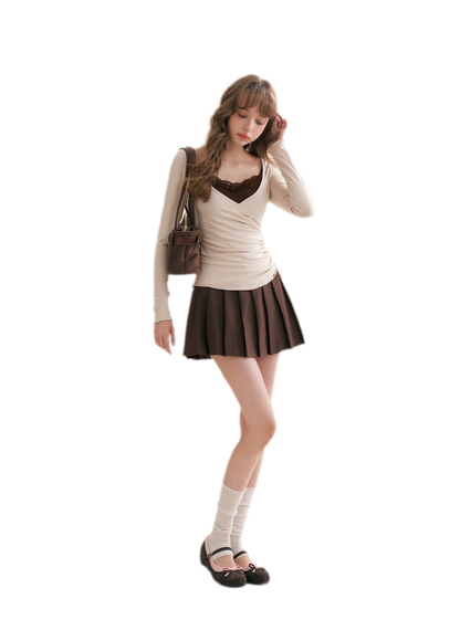 Lace Crossover Slim T-Shirt