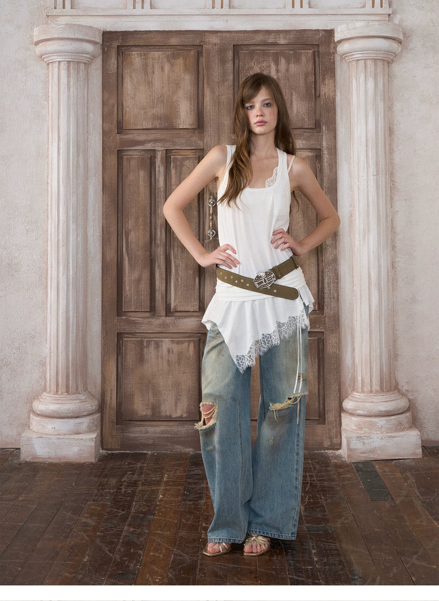 Lace Panel Asymmetric Vest Top