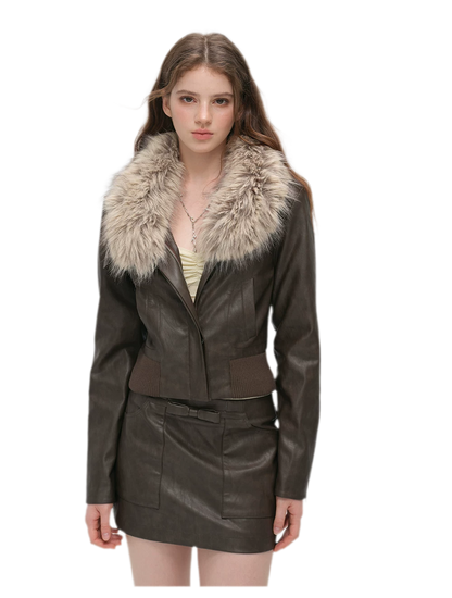 Textured Cropped PU Jacket