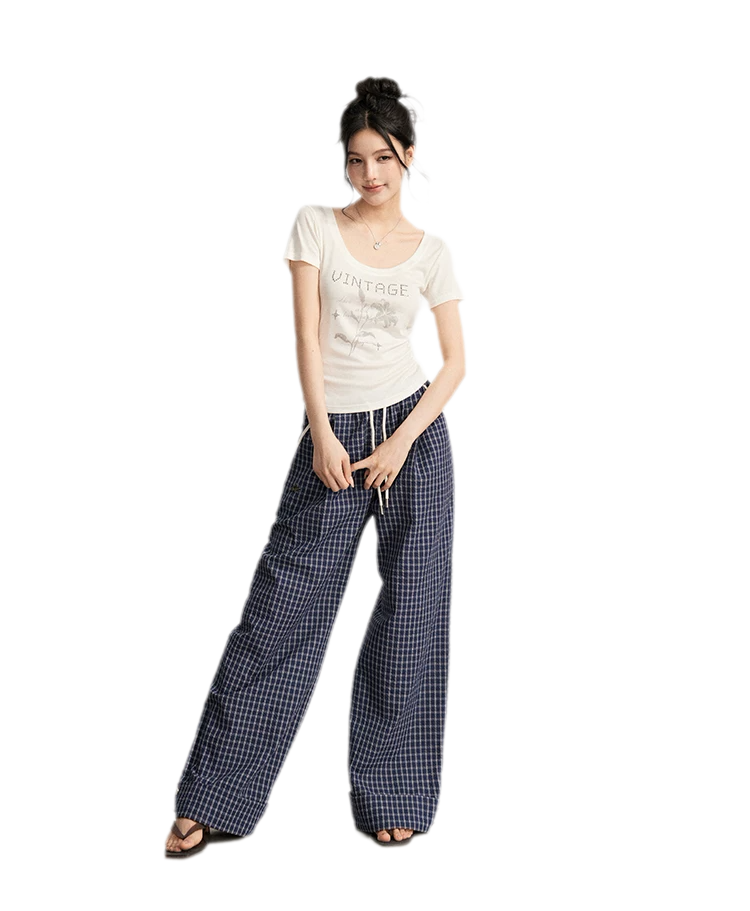 Plaid Wide-Leg Trousers