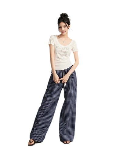 Plaid Wide-Leg Trousers