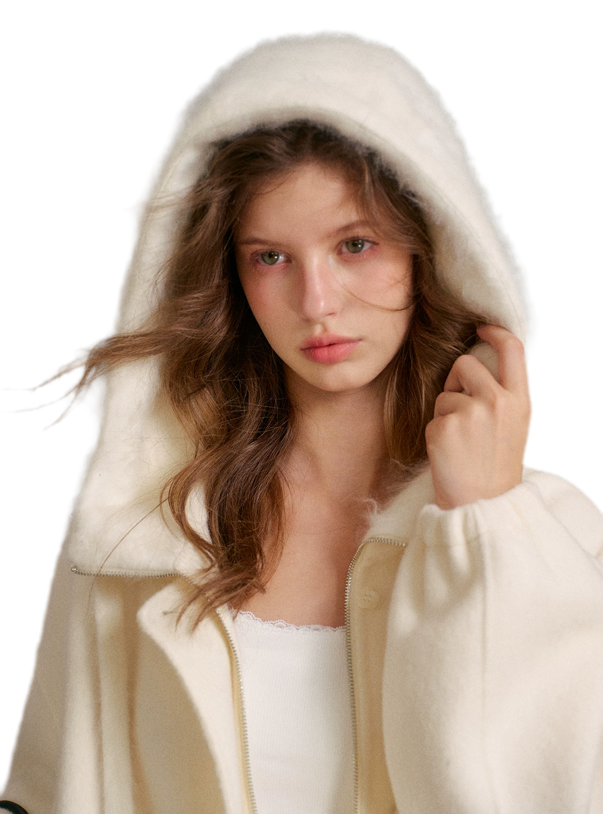 Manteau à capuche en laine double face