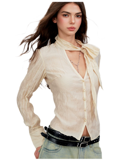 Crinkled Tie Waist Shirt
