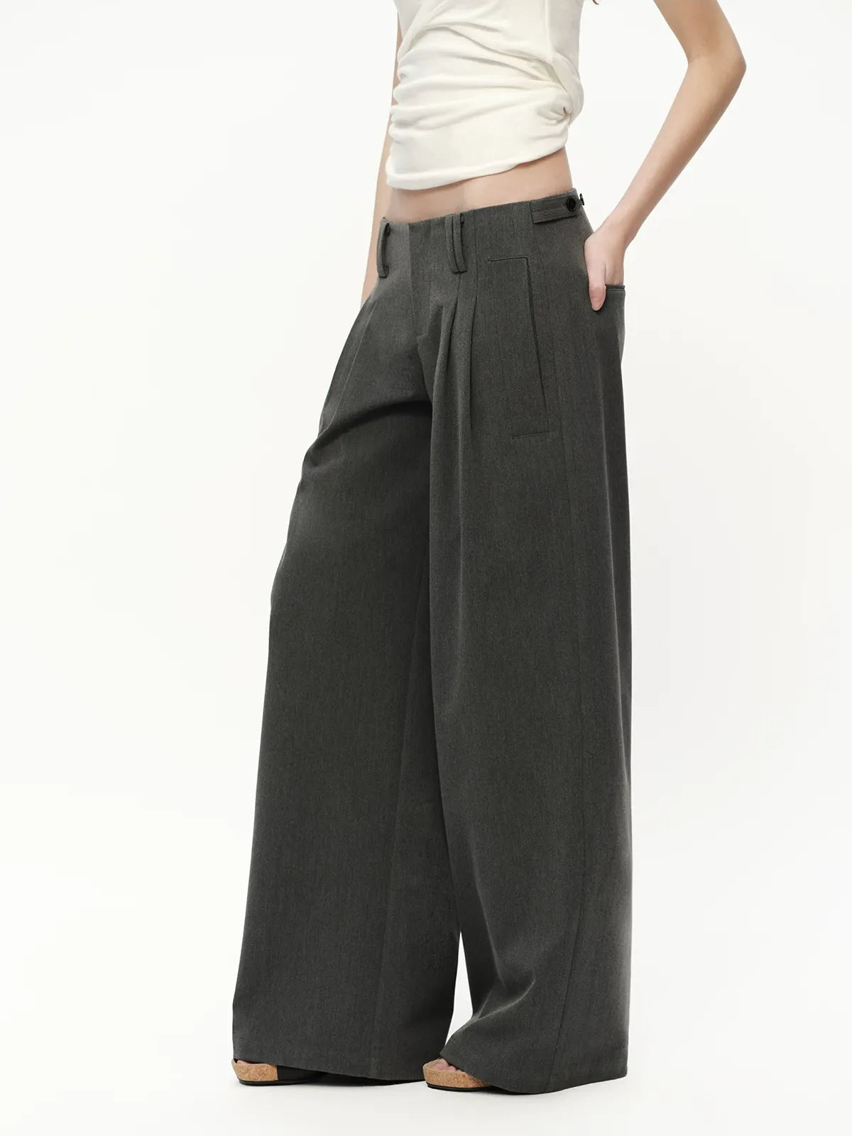 Gray Wide Leg Suit Pants