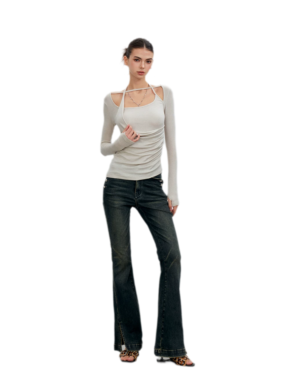 Deconstructed Ruched Halter T-Shirt