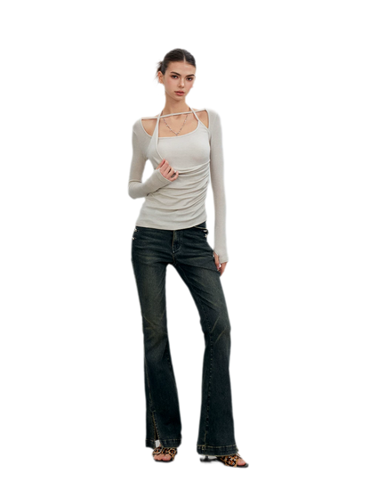 Deconstructed Ruched Halter T-Shirt