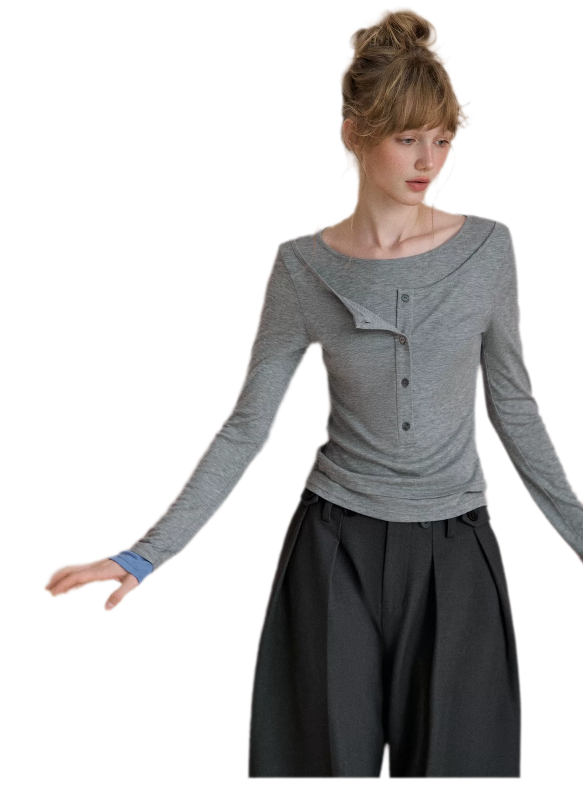 Contrast Cuff Layered Long-Sleeve T-Shirt