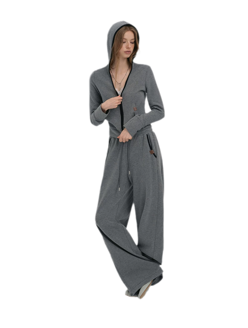 Contrast Trim Hooded Tracksuit Set