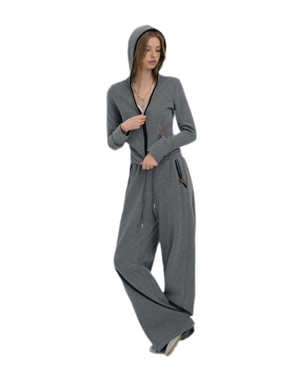 Contrast Trim Hooded Tracksuit Set