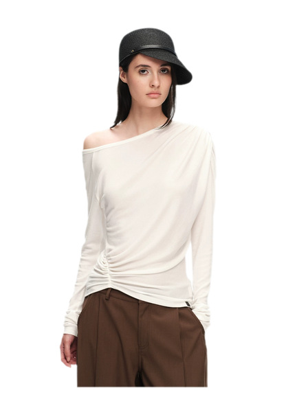 Wool Lyocell Ruched Shoulder Top