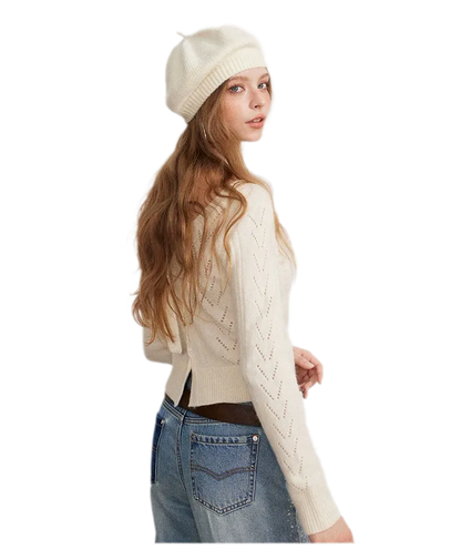 Openwork Reversible Knit Top