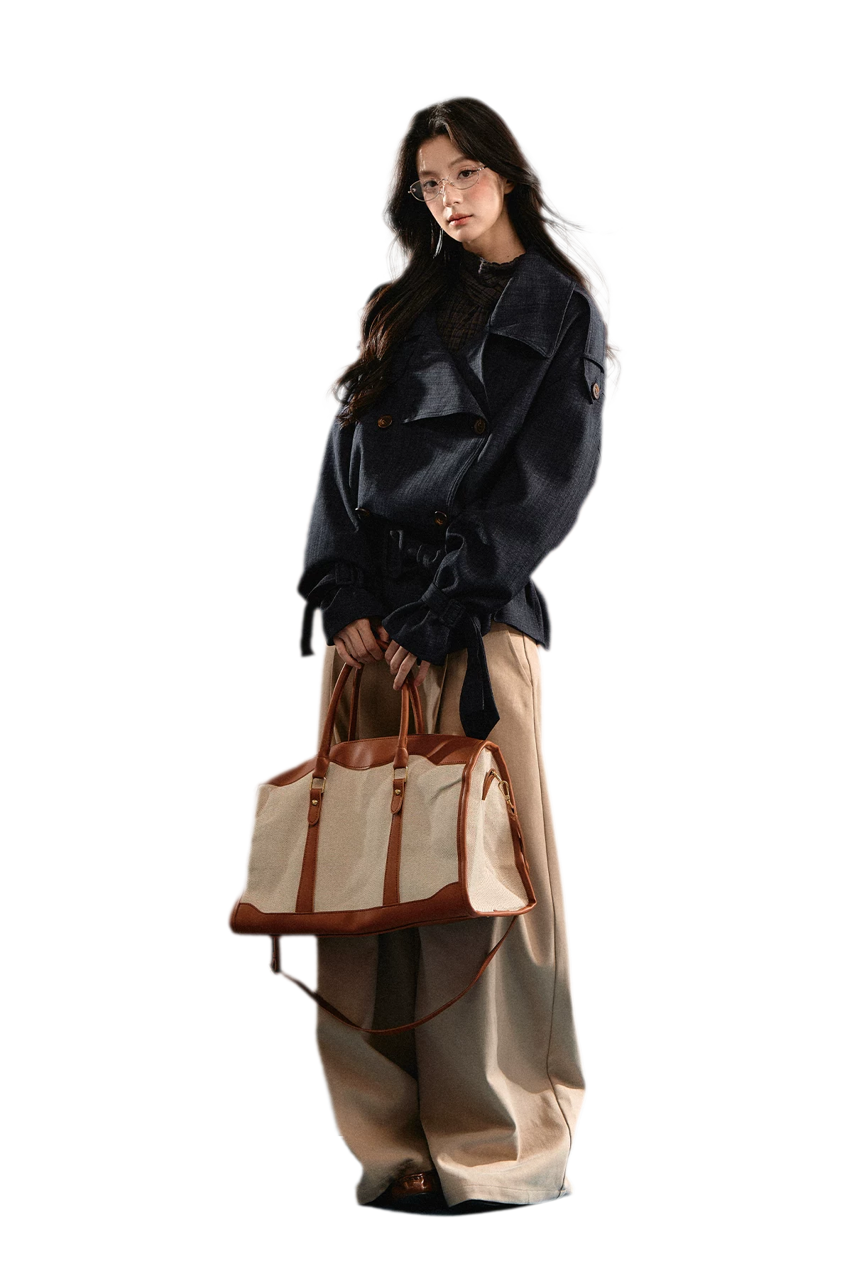 Trench court en denim avec ceinture