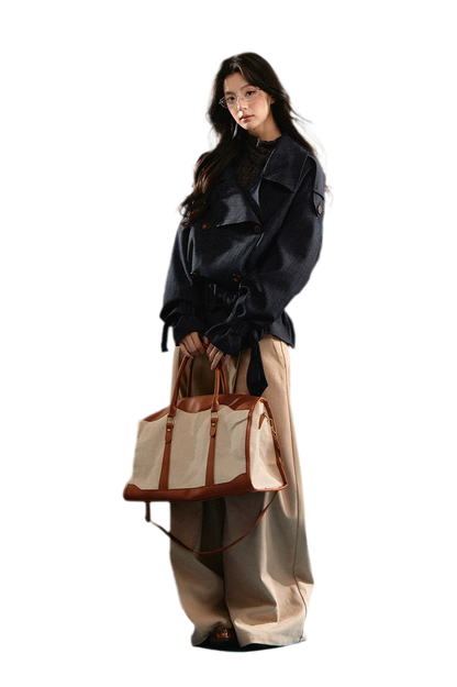 Trench court en denim avec ceinture
