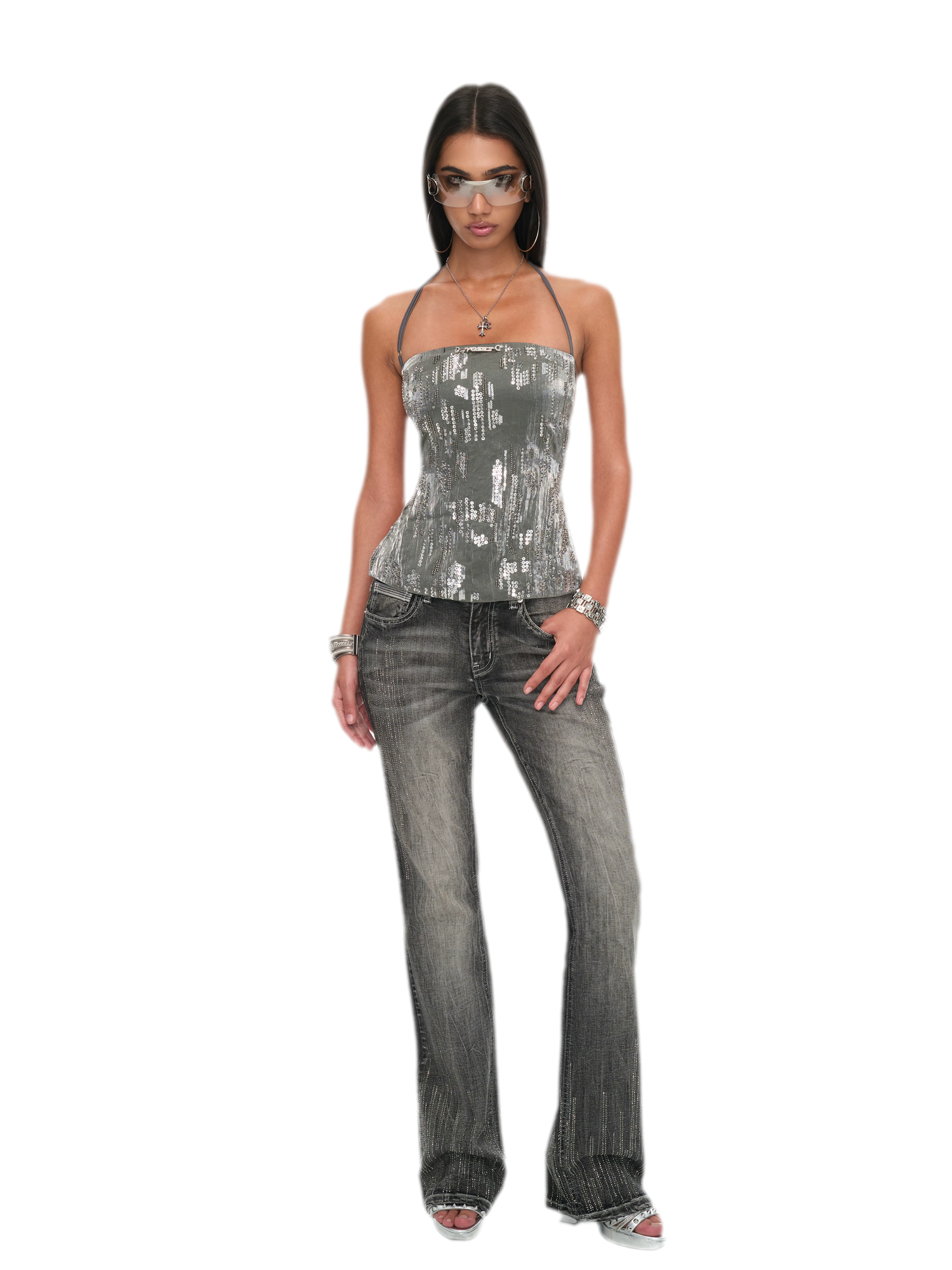 Sequin Cutout Halter Top