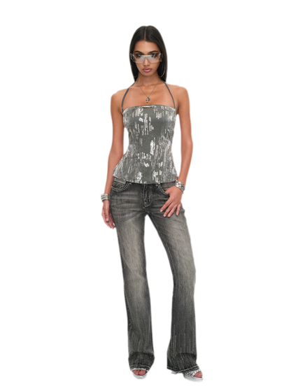 Sequin Cutout Halter Top
