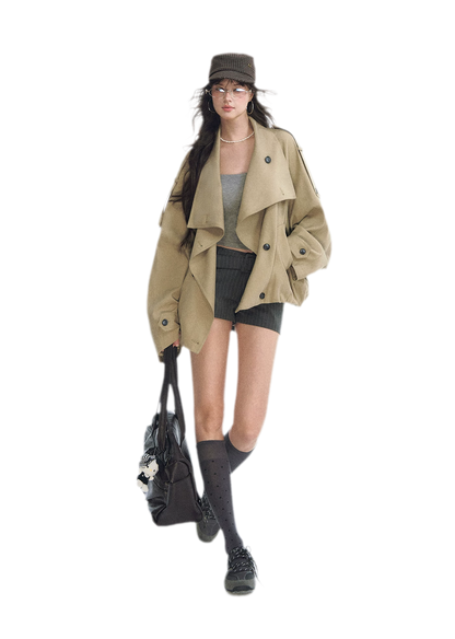 Relaxed Double-Breasted Short Trench