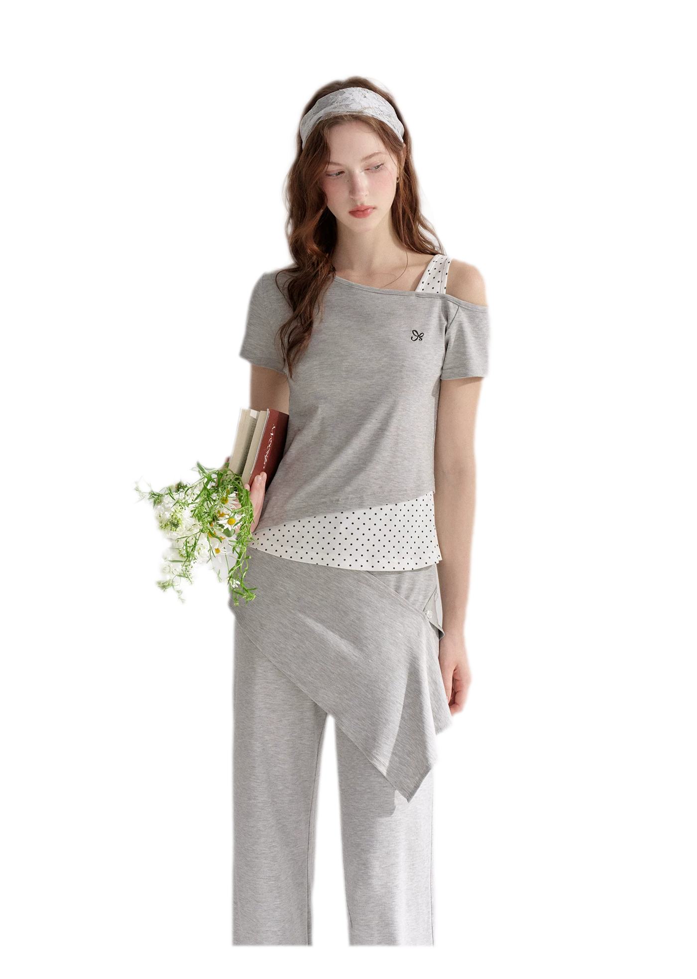 Lyocell Polka Faux Two-Piece Set