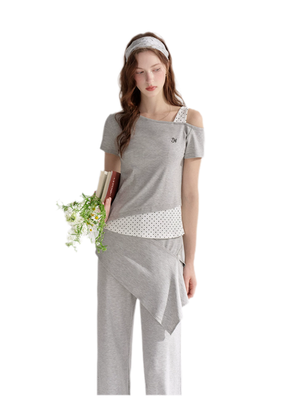 Lyocell Polka Faux Two-Piece Set
