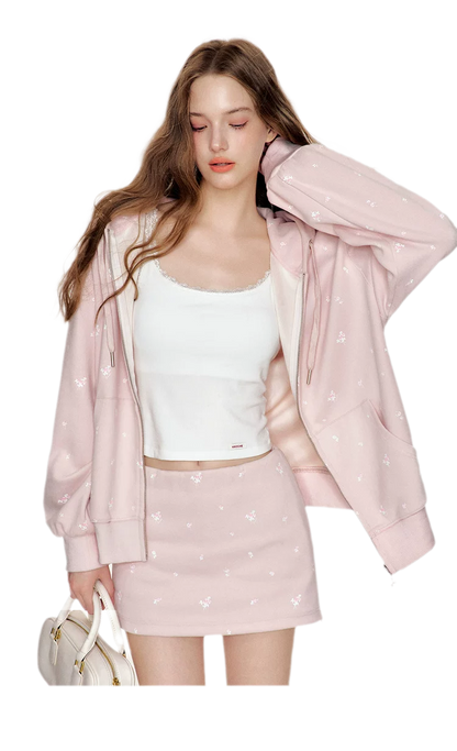 Cotton Rose Print Hooded Set