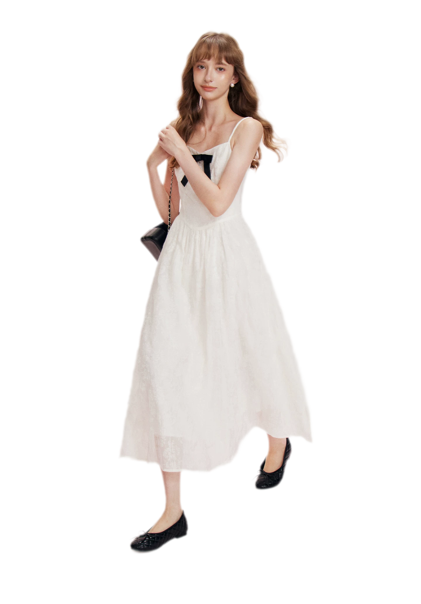 Flocked Bow Contrast Dress
