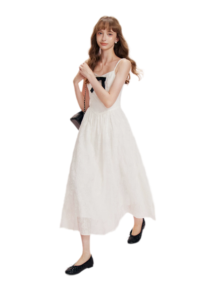 Flocked Bow Contrast Dress