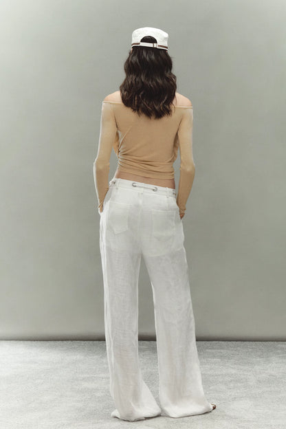 Relaxed Fit Linen Blend Wide-Leg Pants