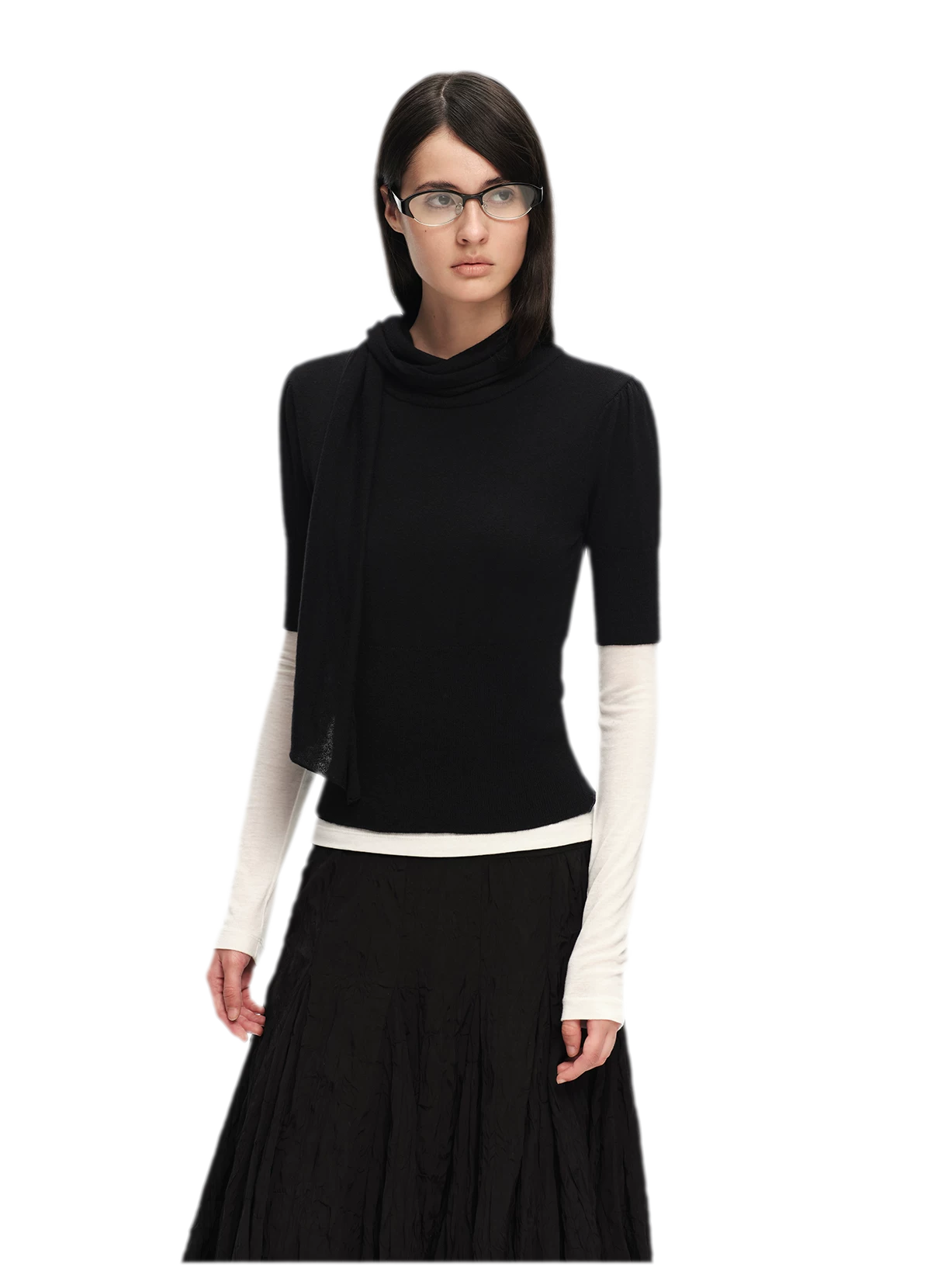 Wool-Blend Scarf-Neck Knit Top
