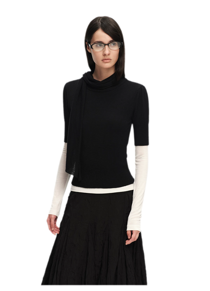 Wool-Blend Scarf-Neck Knit Top