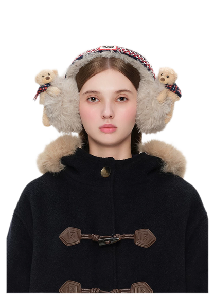 Paraorecchie in peluche a forma di orso con fiocco