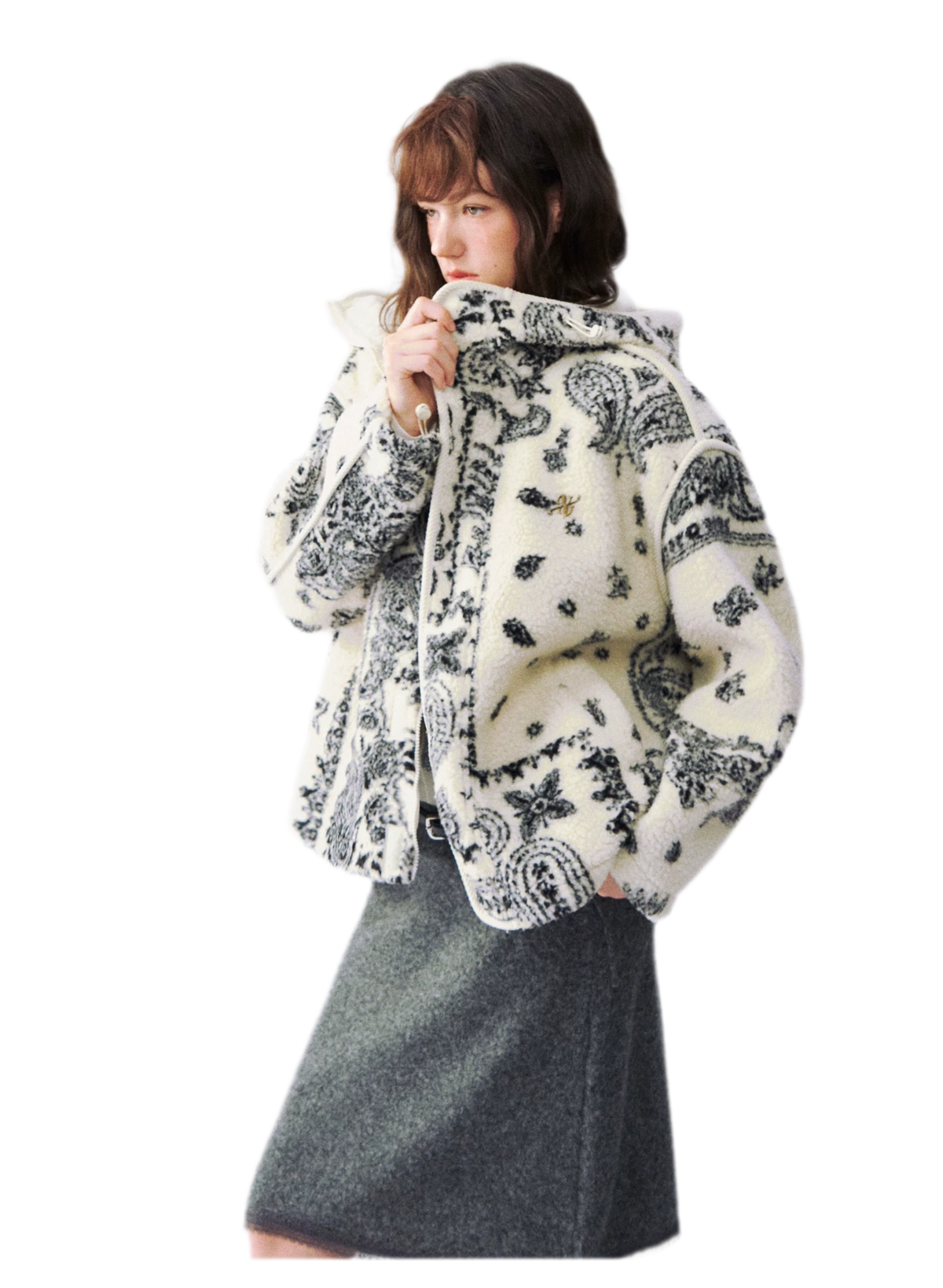 Jacquard Plush Fleece Hooded Jacket