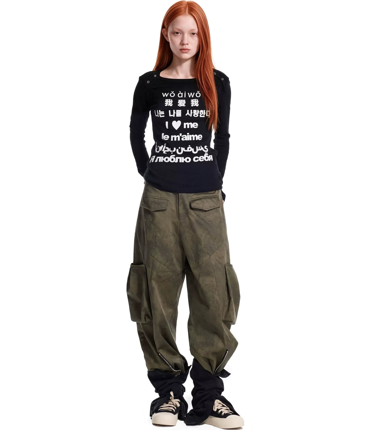 Washed Twill Wide-Leg Pants