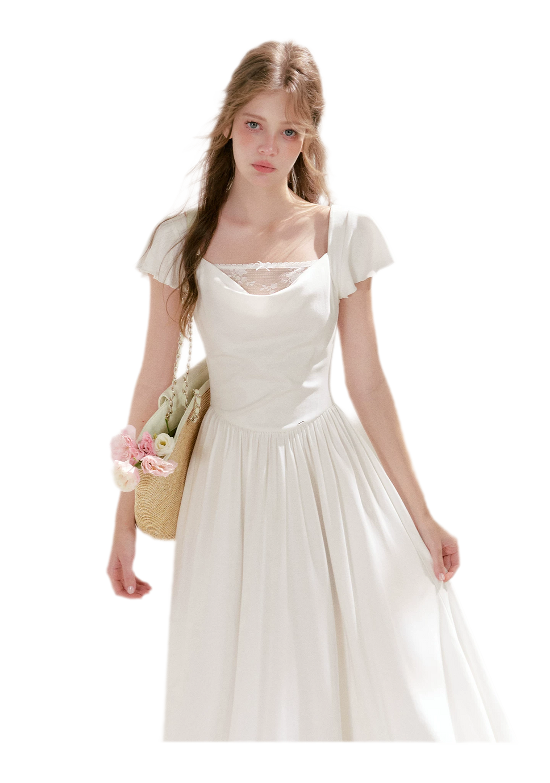 Lace Insert Flutter Sleeve Dress