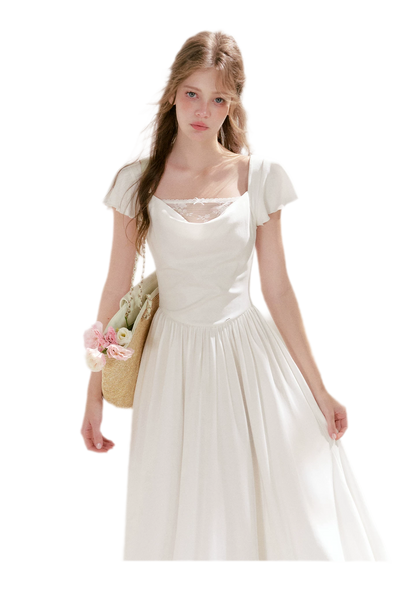 Lace Insert Flutter Sleeve Dress