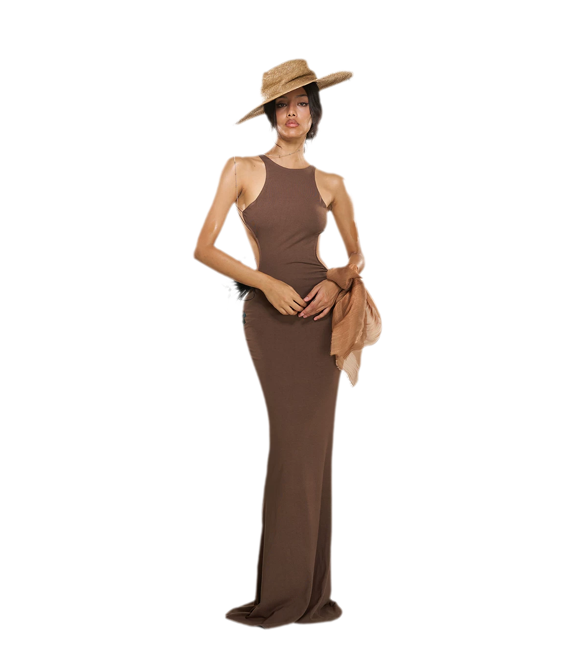 Chain Cutout Ruched Halter Dress