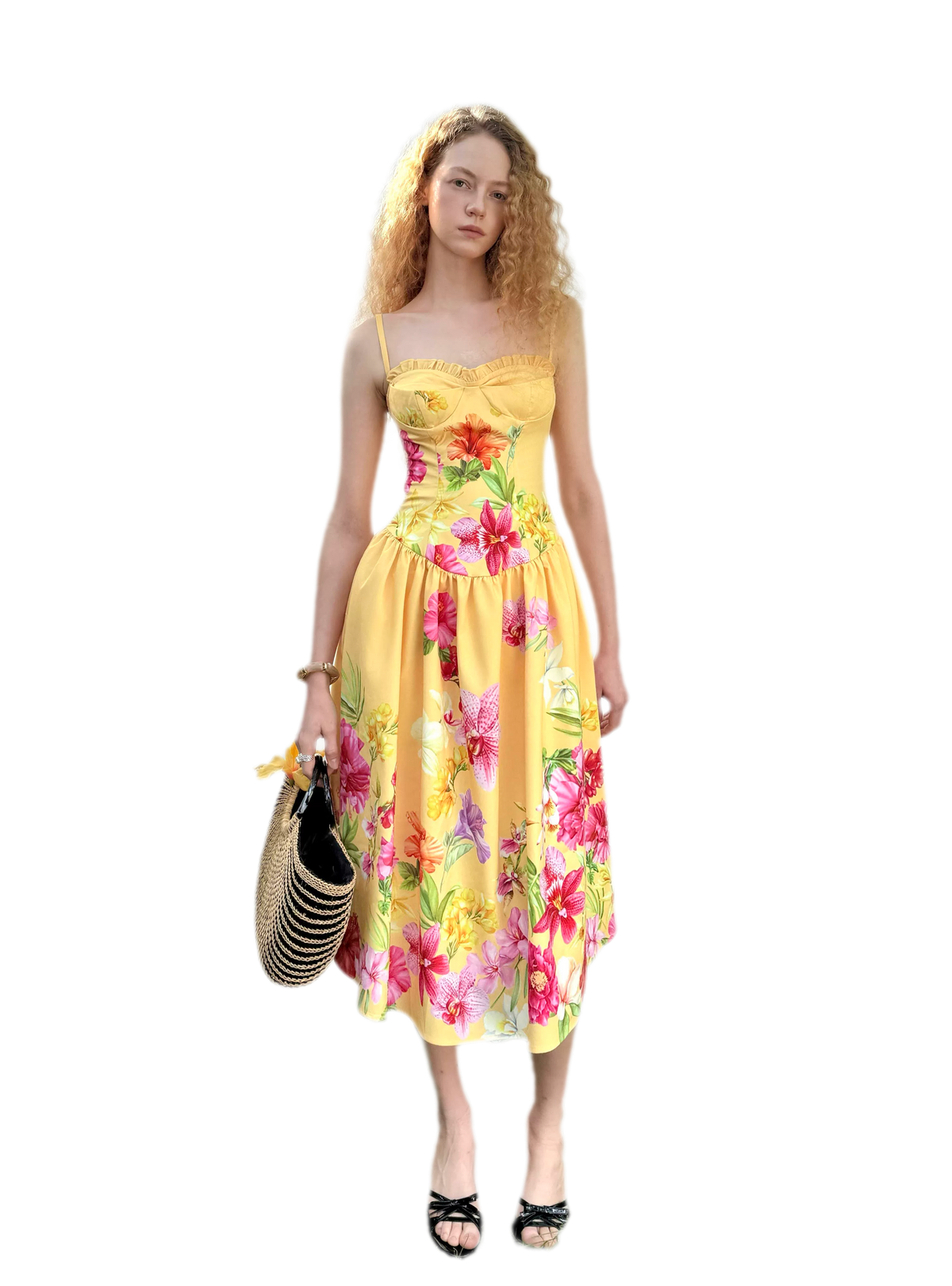 Hand-Painted Floral Midi Dress