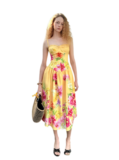 Hand-Painted Floral Midi Dress
