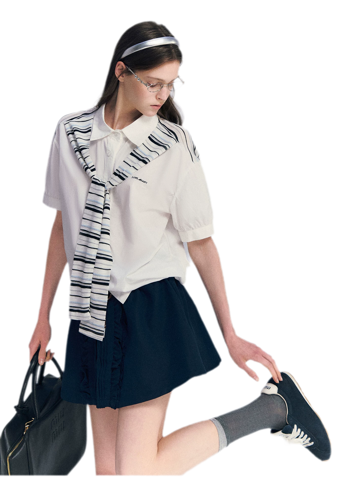 Striped Scarf Hem Shirt