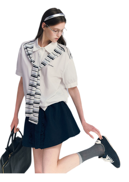 Striped Scarf Hem Shirt
