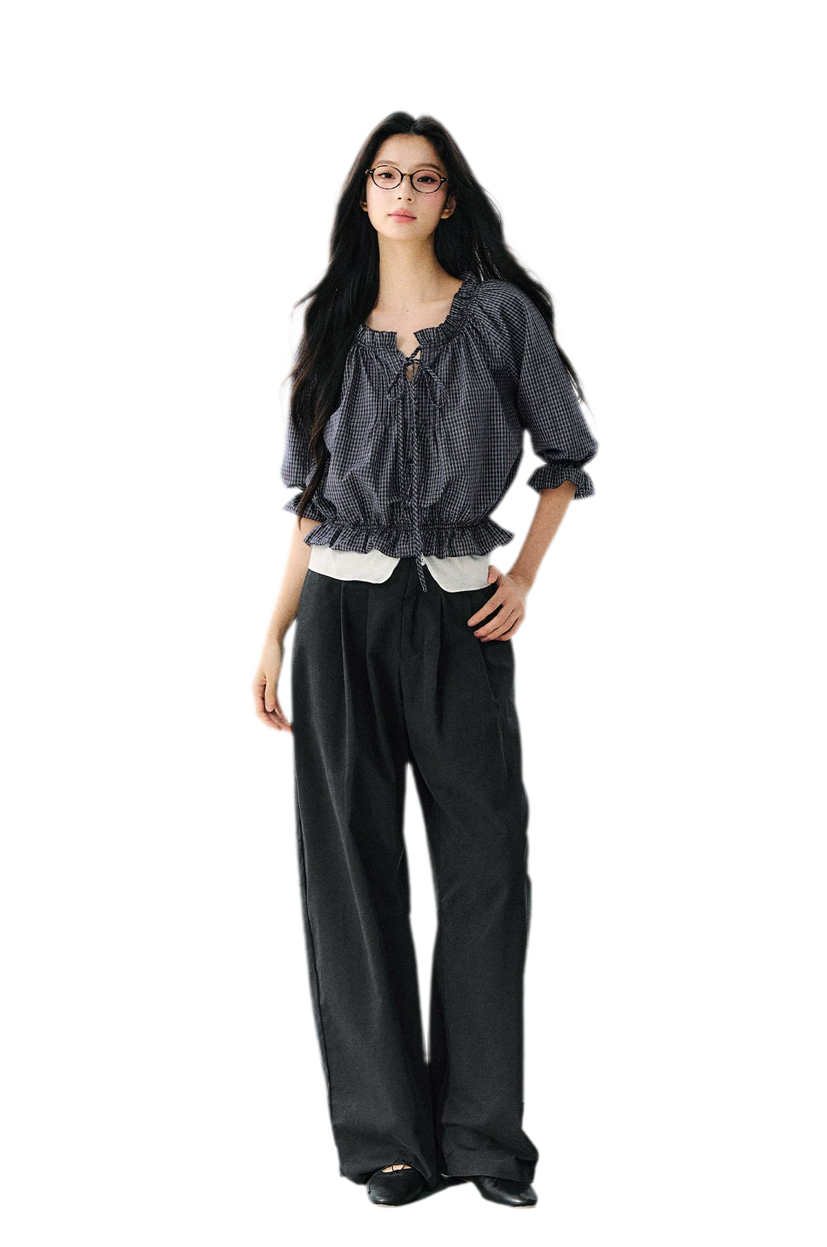 Plaid Ruffle Waist Tee